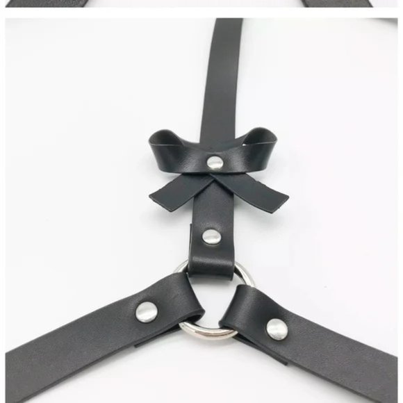 Leather Garter Harness Sexy Bondage Role Play Belt Thigh Body Waist Kinky Bows - Picture 7 of 8